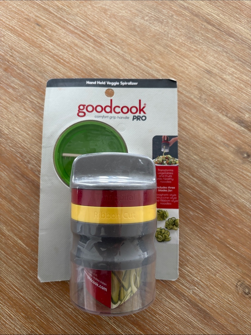 New In Box Goodcook Pro Hand Held Veggie Spiralizer - Red, Yellow, Gray